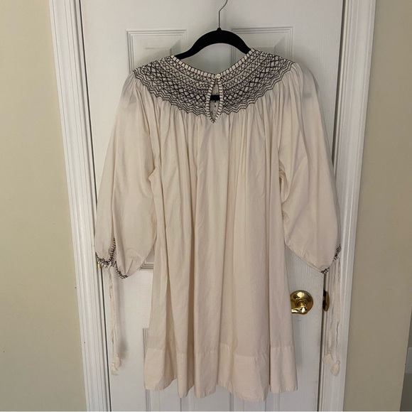 Doen Dress Womens Small White Black Smocked Organic Cotton Boho Long Sleeve - Picture 9 of 14